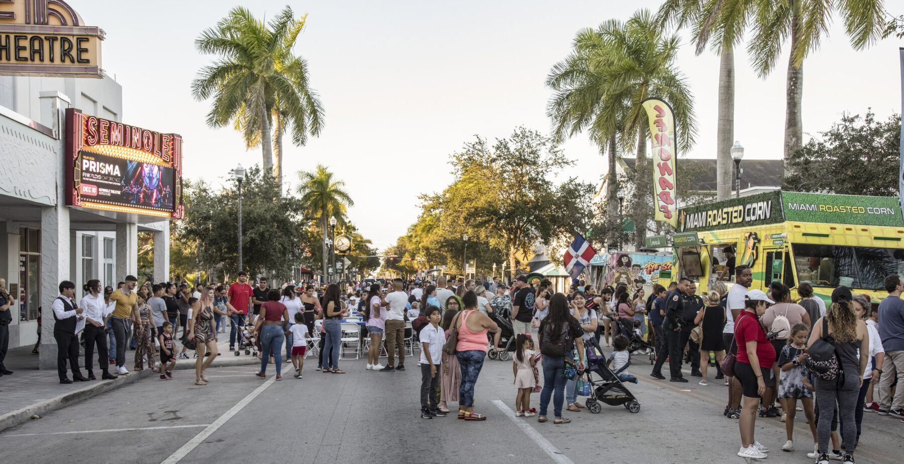 photograph of people on park's food truck lot