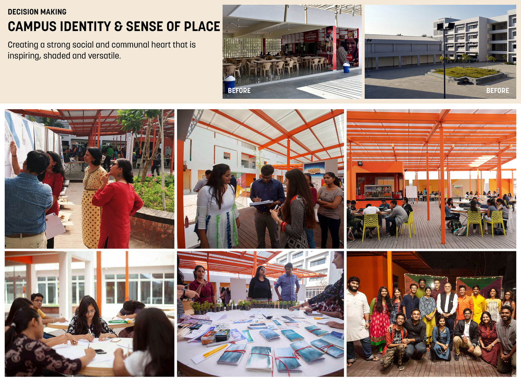 campus identity and sense of place, creating new social heart in courtyard of building