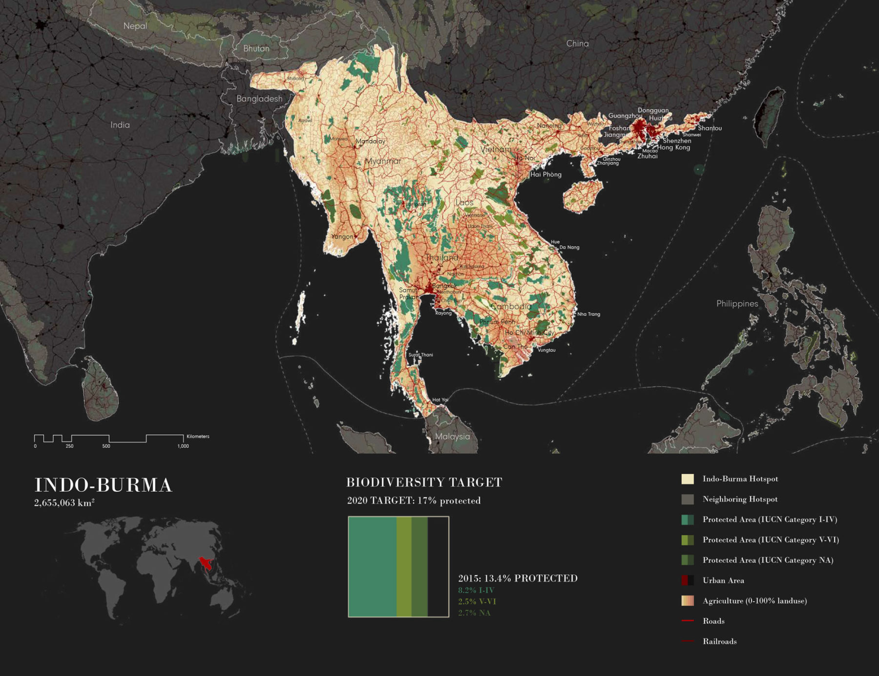 a map of biodiversity hotspots in the Indo-Burma ecoregion