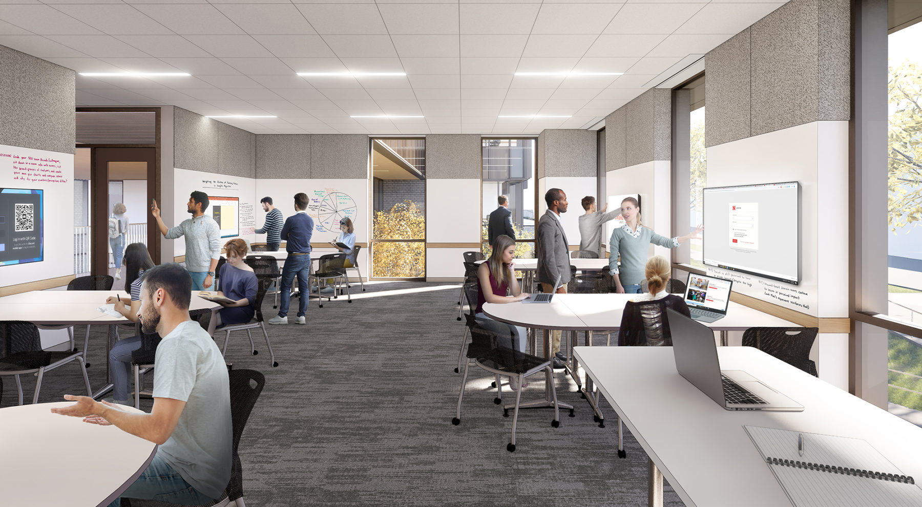 collaborative classroom space interior rendering