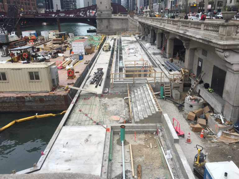 a photo of a construction site on a river