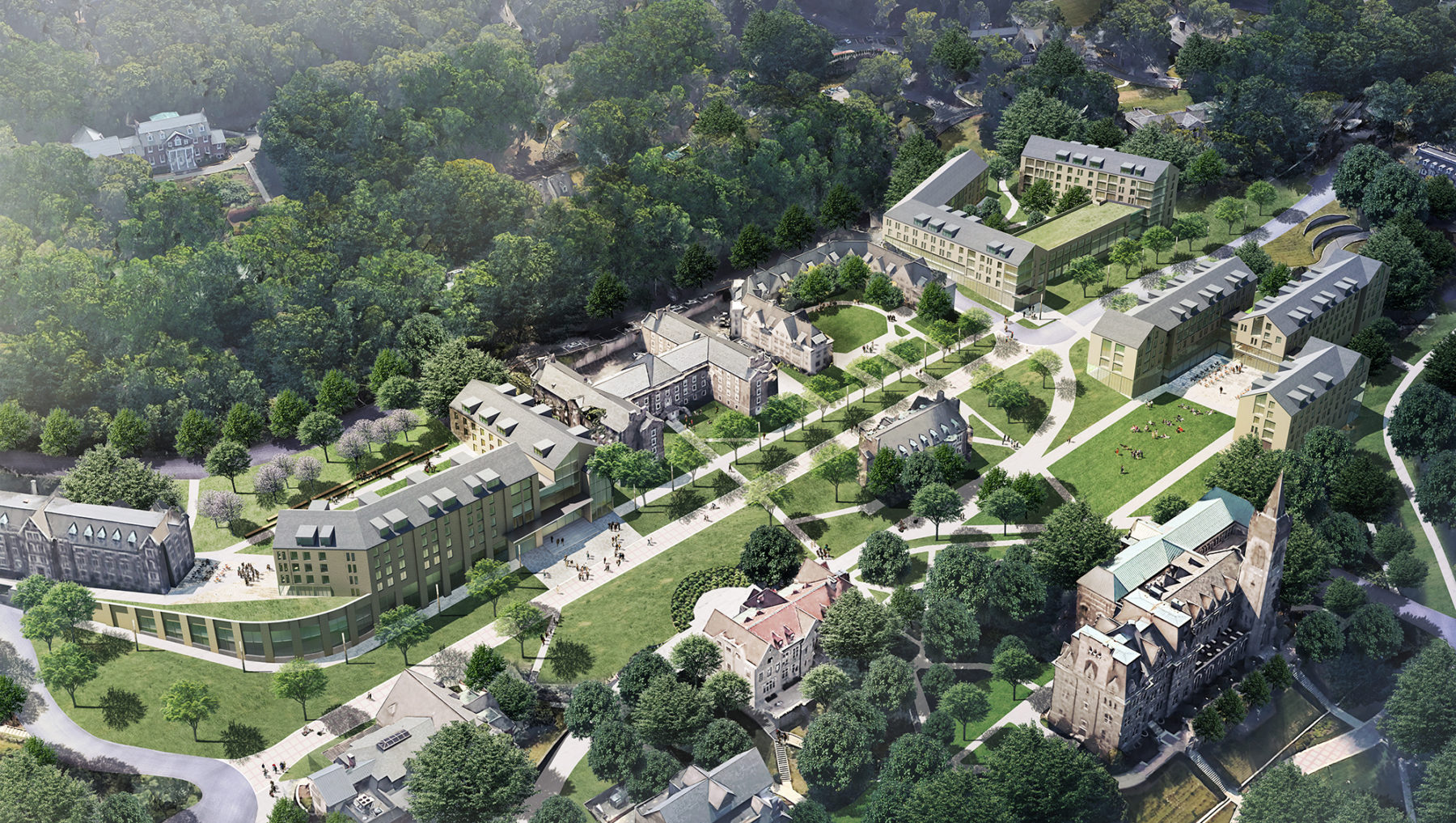 aerial rendering showing new bridge west neighborhood