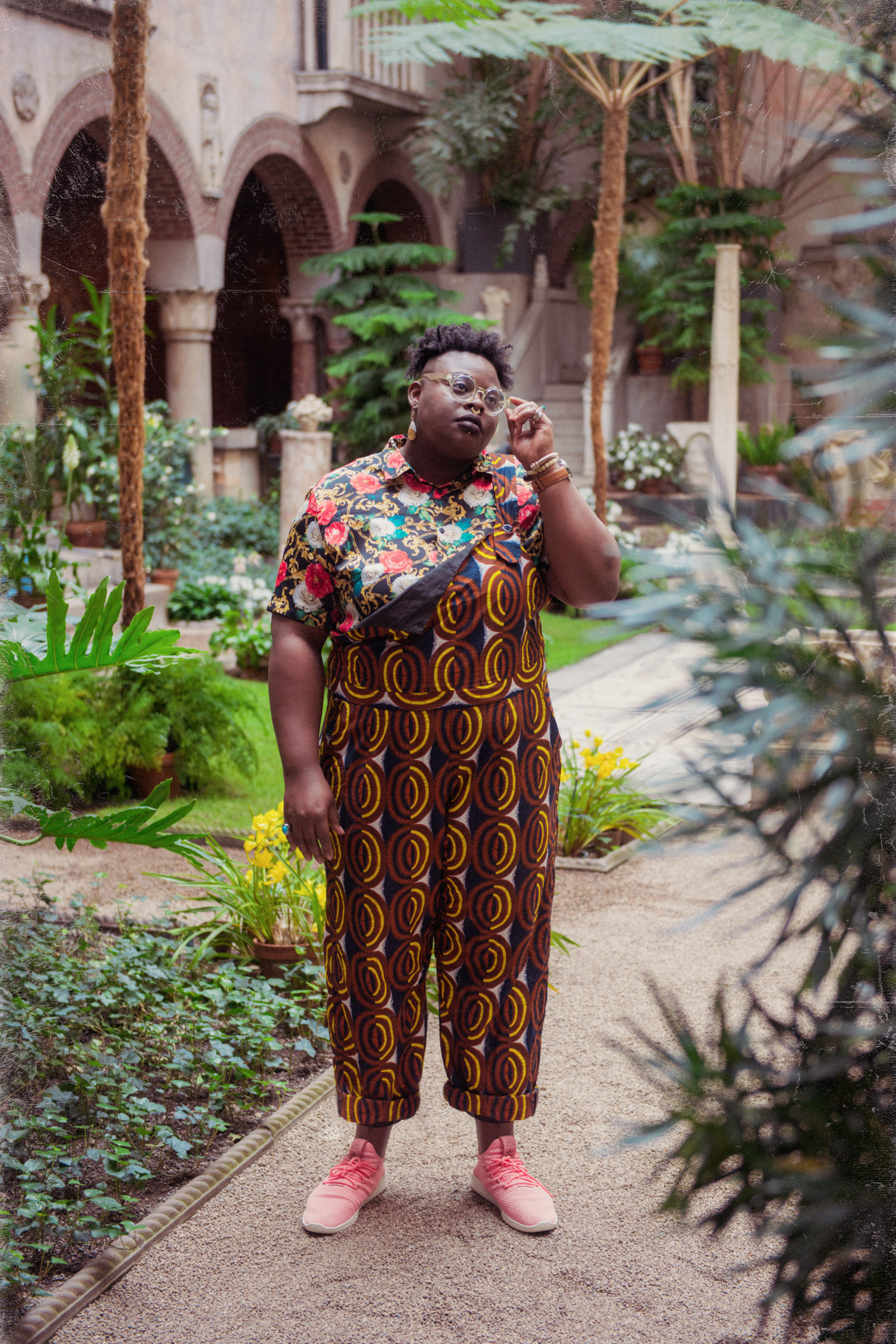 Photo of Porsha Olayiwola in courtyard of Isabella Stuart Gardner Museum