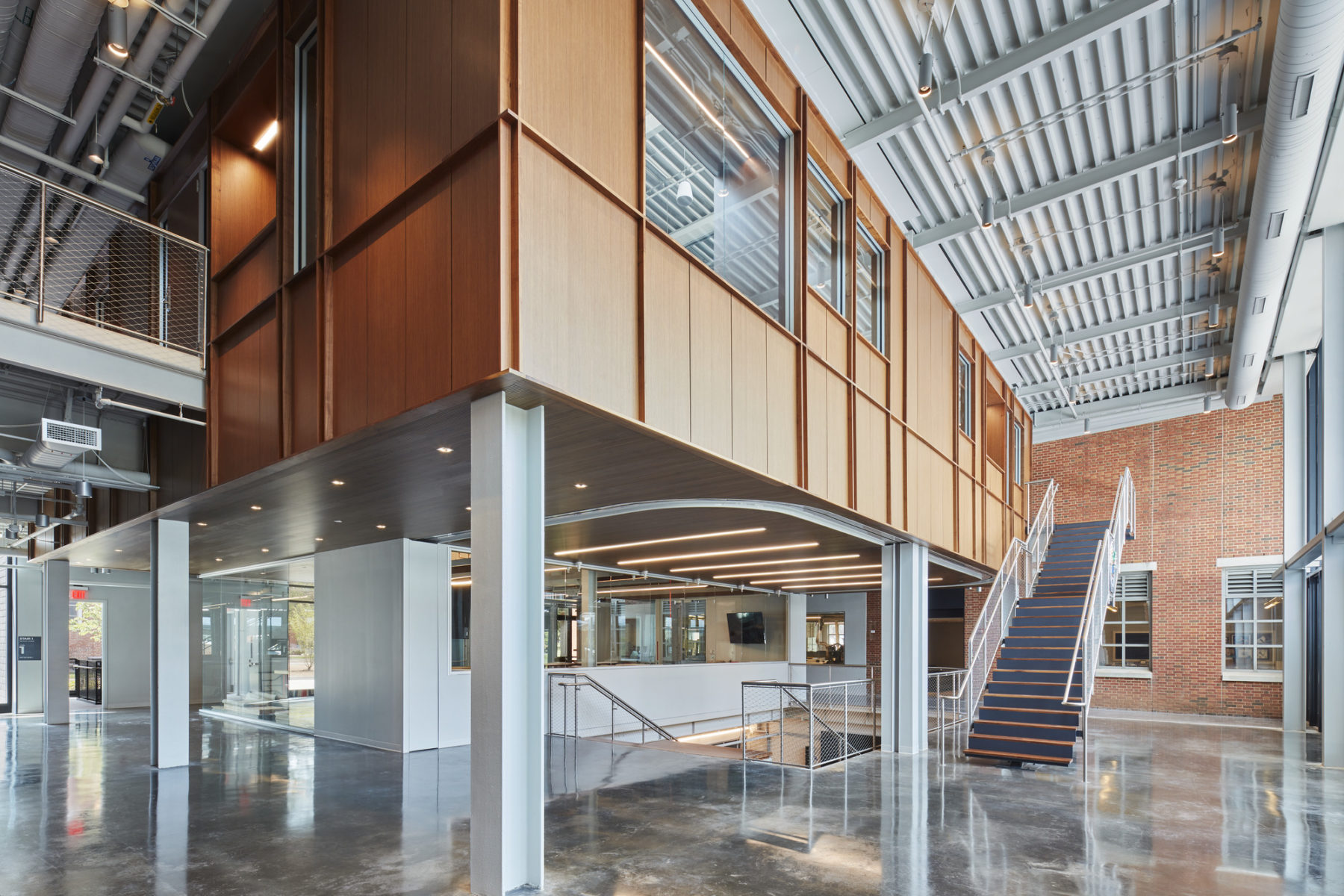 Interior photo of double-height makerspace