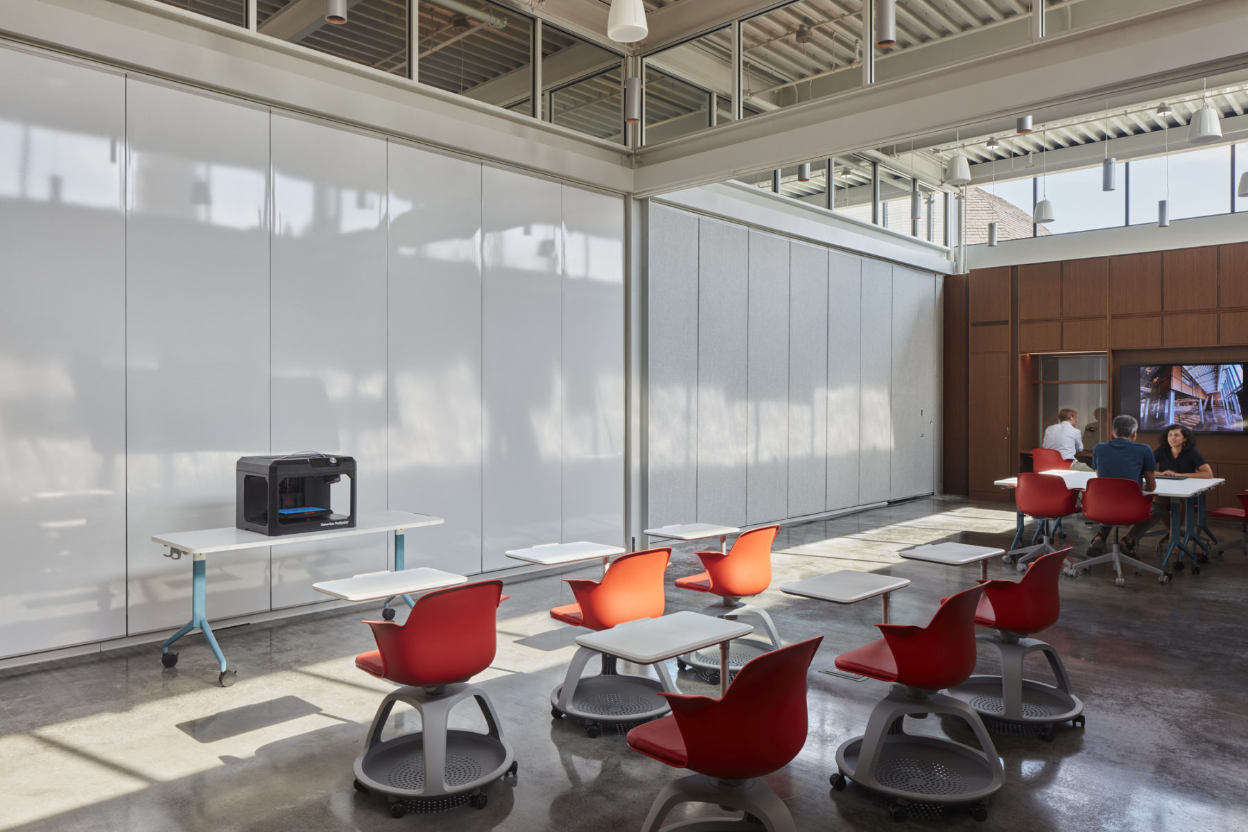 open classroom space, half open with moveable walls