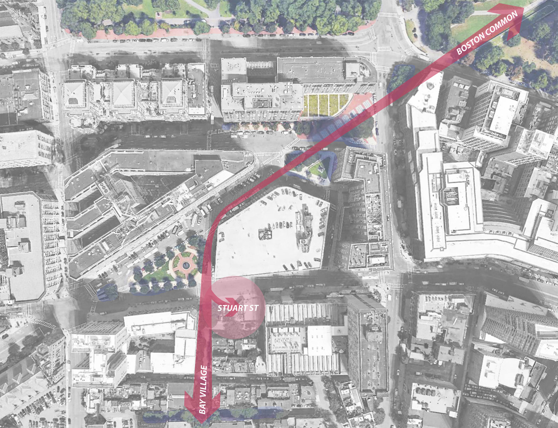 Map showing path to Boston Common