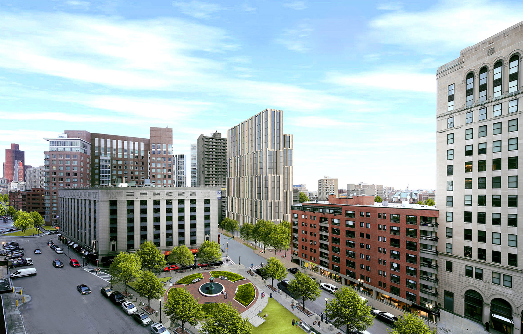 New tower shown in context of nearby buildings and open space