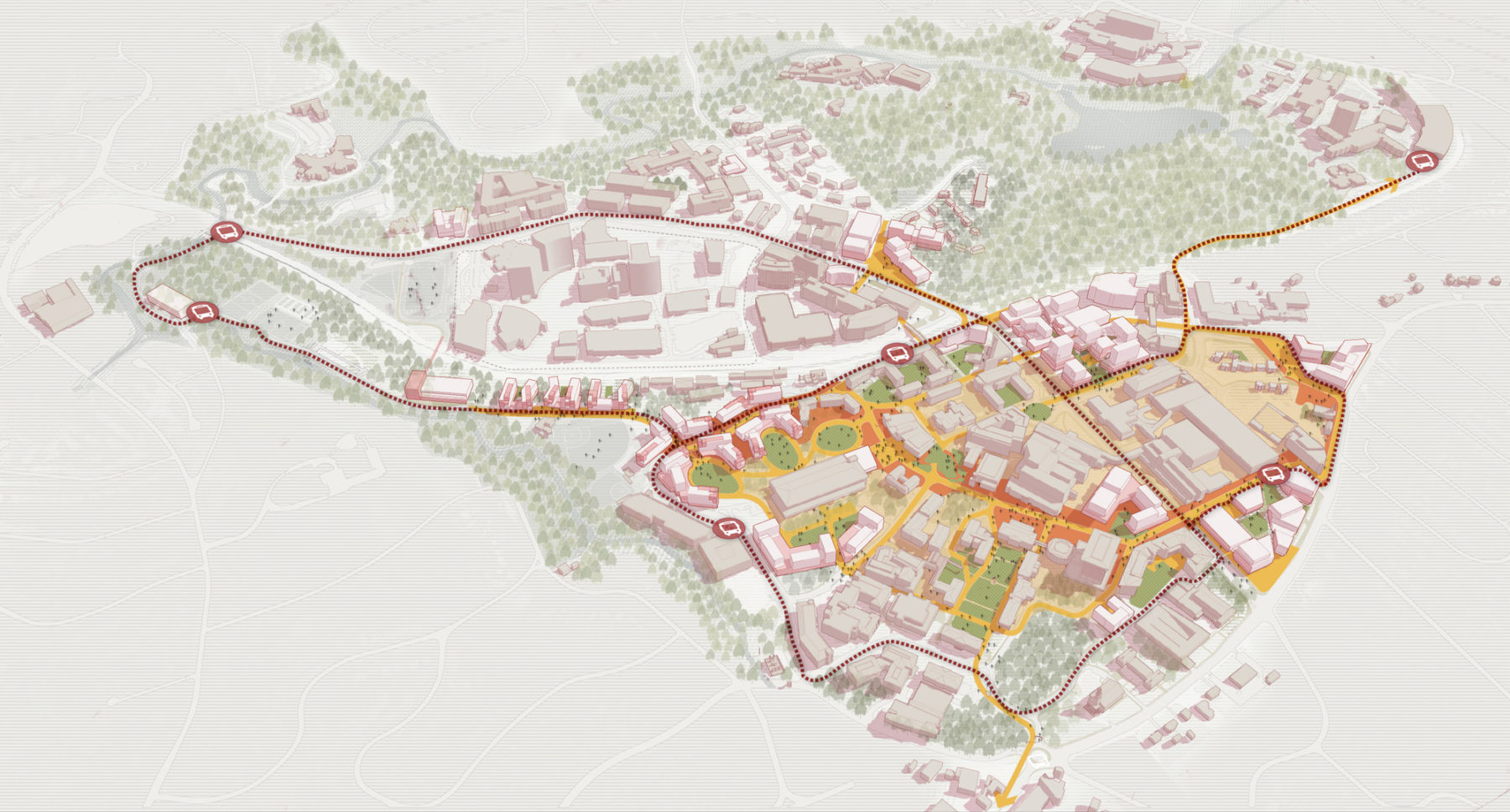 aerial diagram highlighting campus circulation