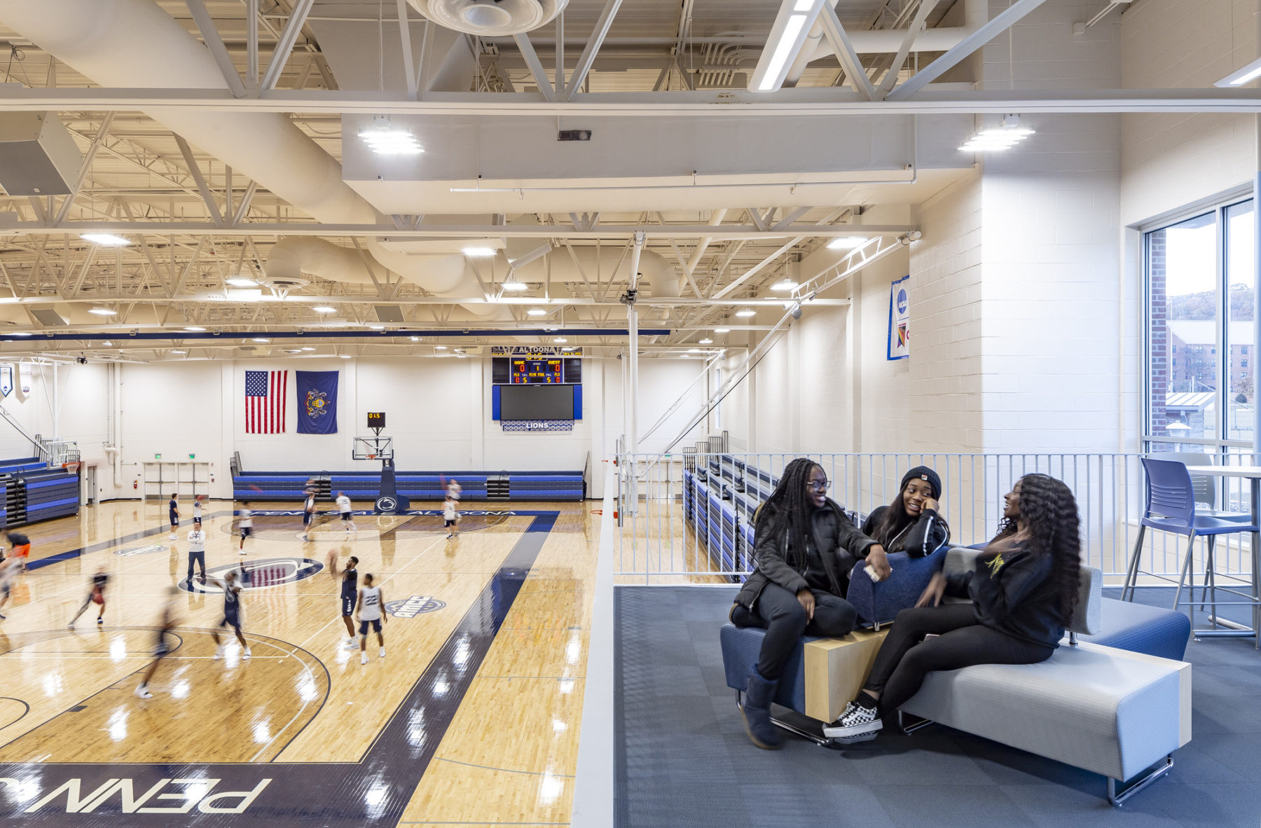 upper level in basketball gymnasium with seating area