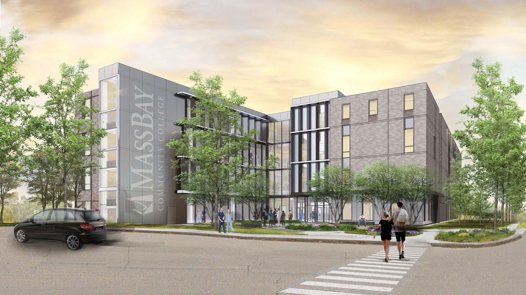 exterior rendering of mass bay community college building