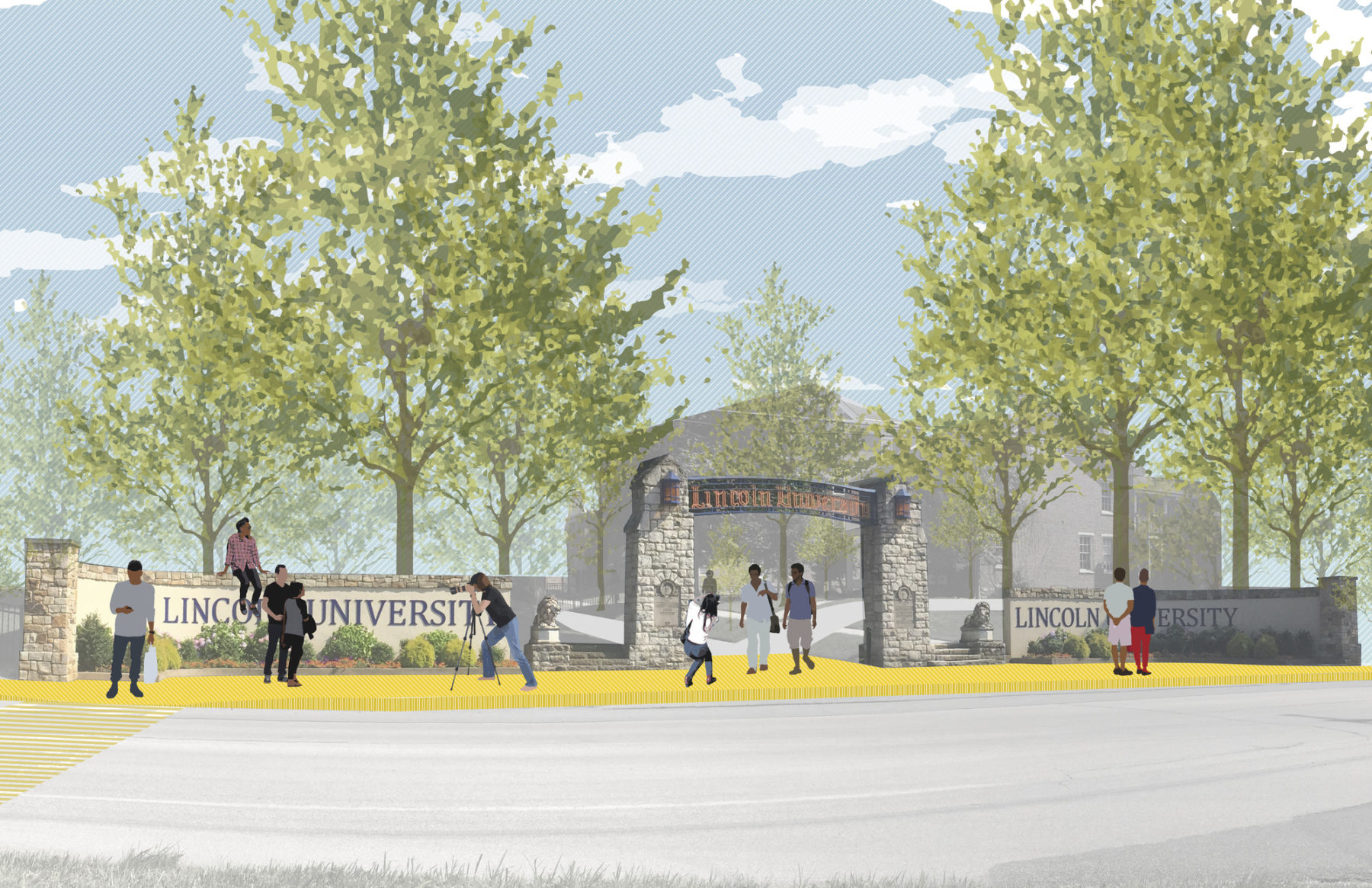 rendering of historic campus gate
