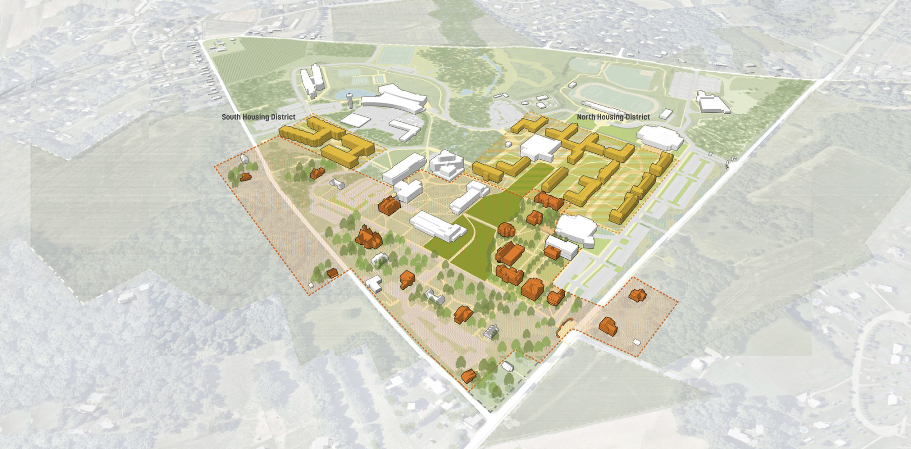 aerial perspective diagram highlighting the north campus