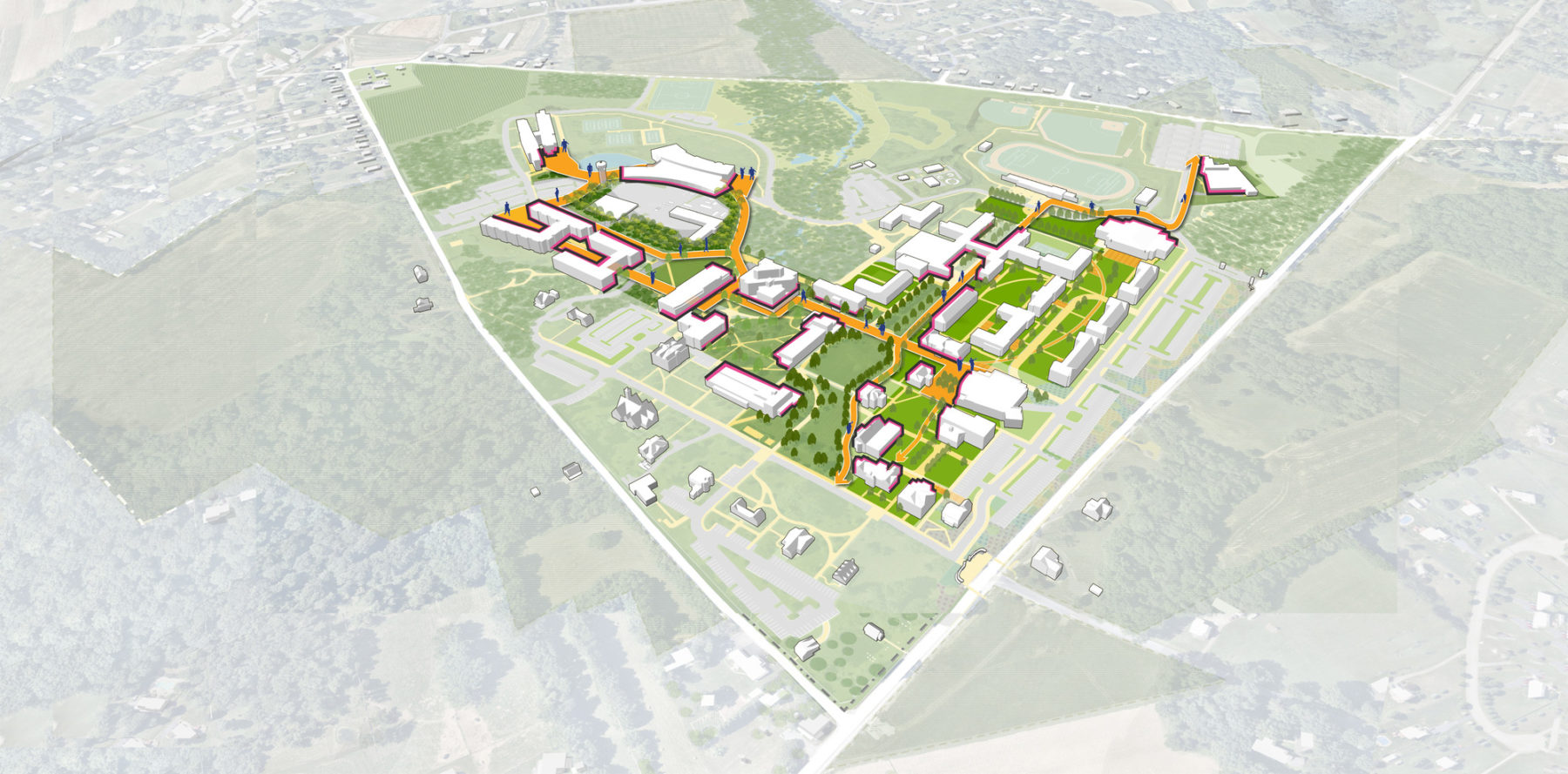 aerial perspective diagram showing campus connections