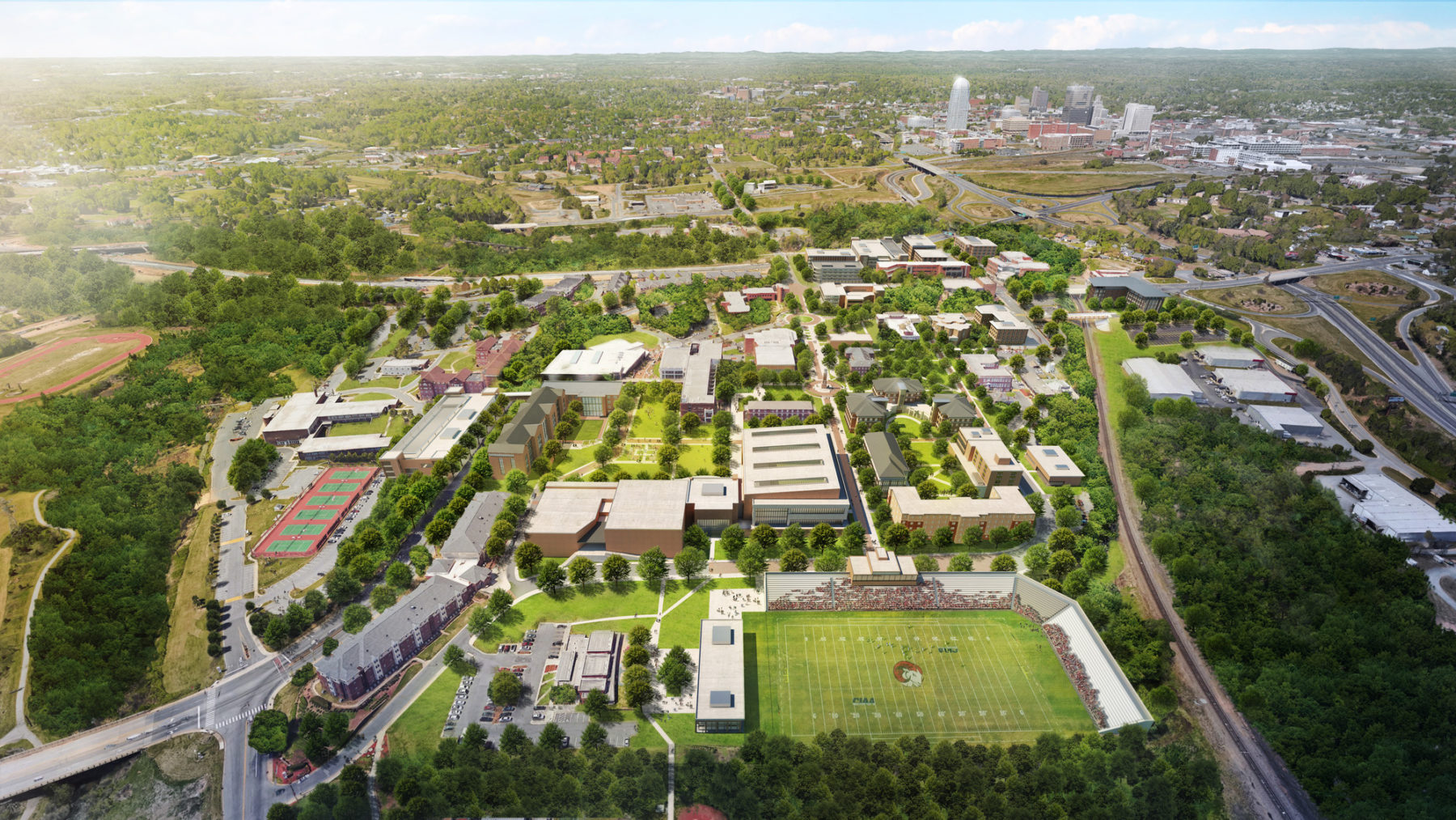 Aerial rendering of campus