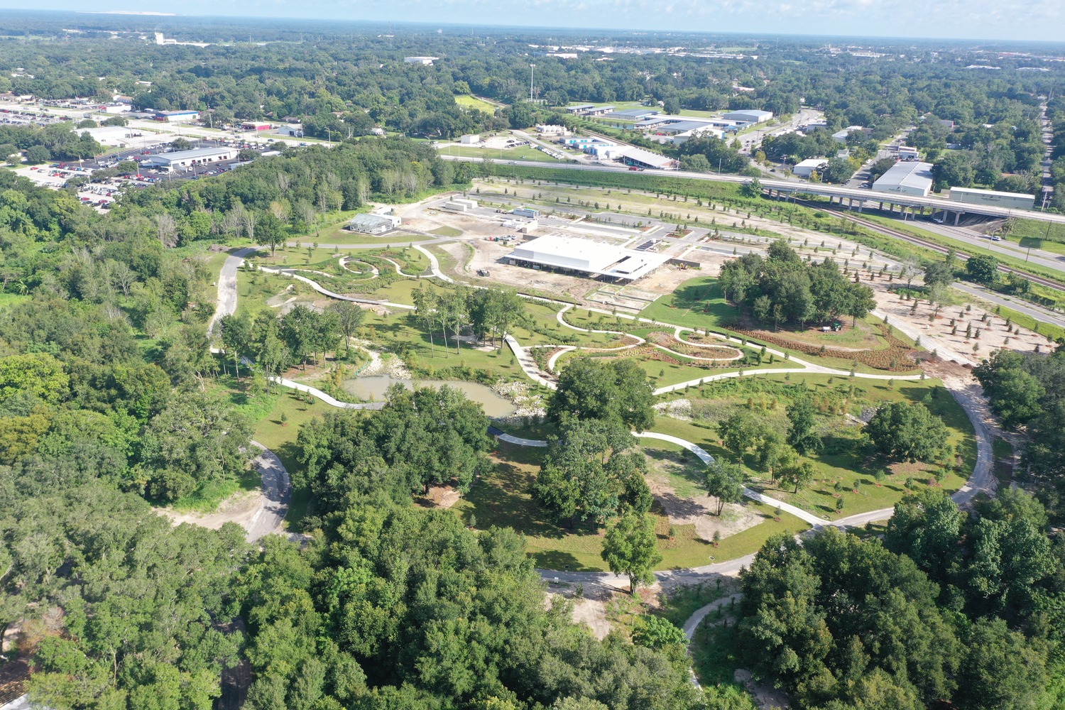 Drone image of green space under construction