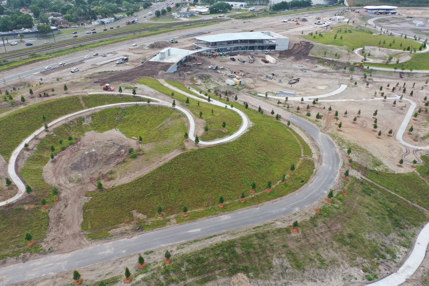 Drone image of green space under construction
