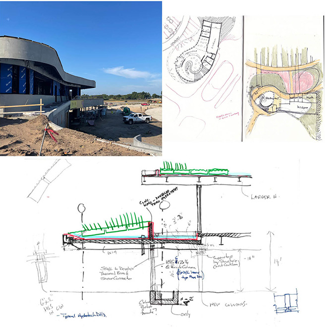Collage image that shows construction and colorful sketches