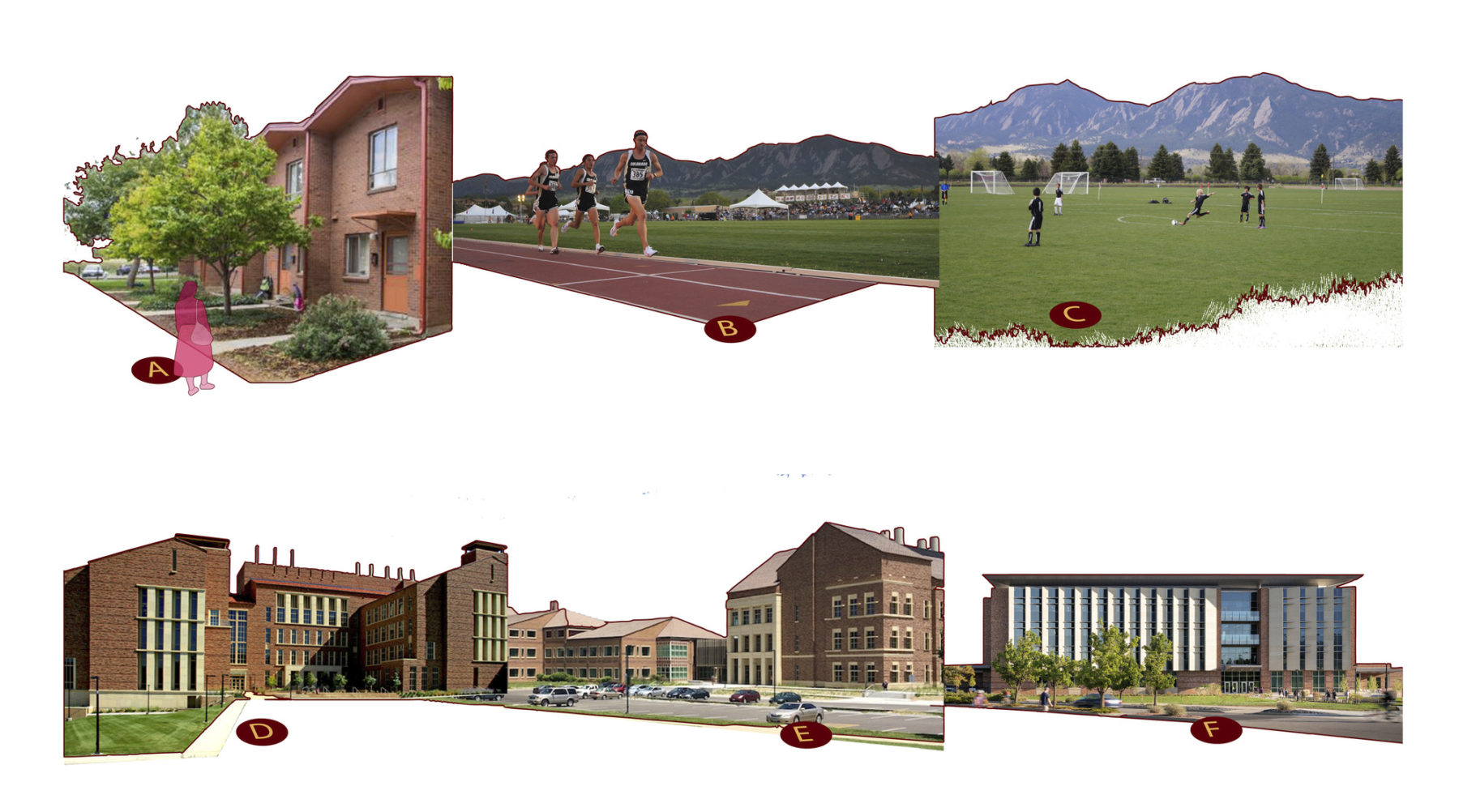 collaged photographs showing campus character