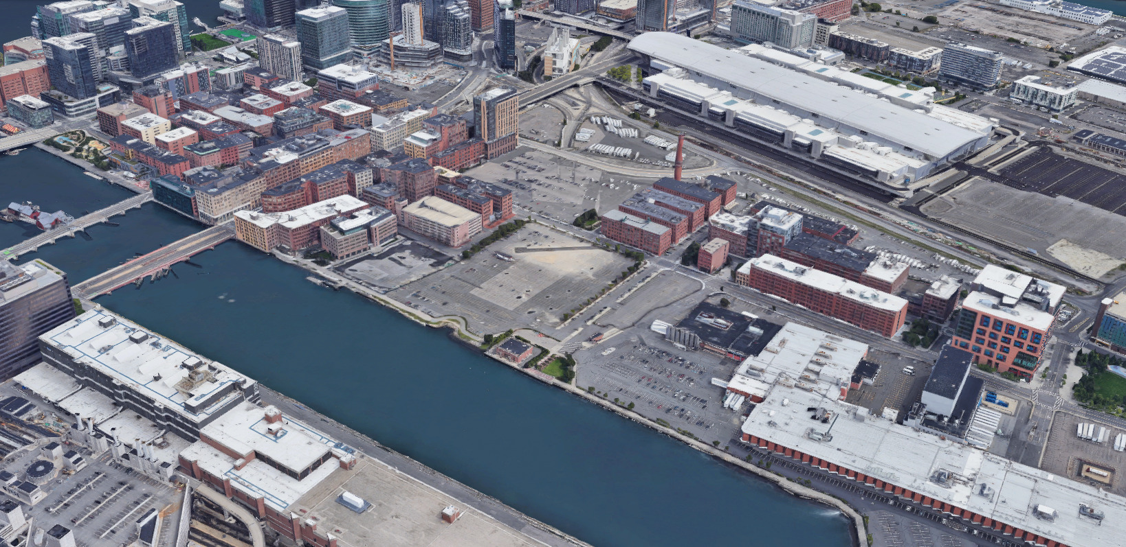 aerial photo of existing conditions in Fort Point neighborhood