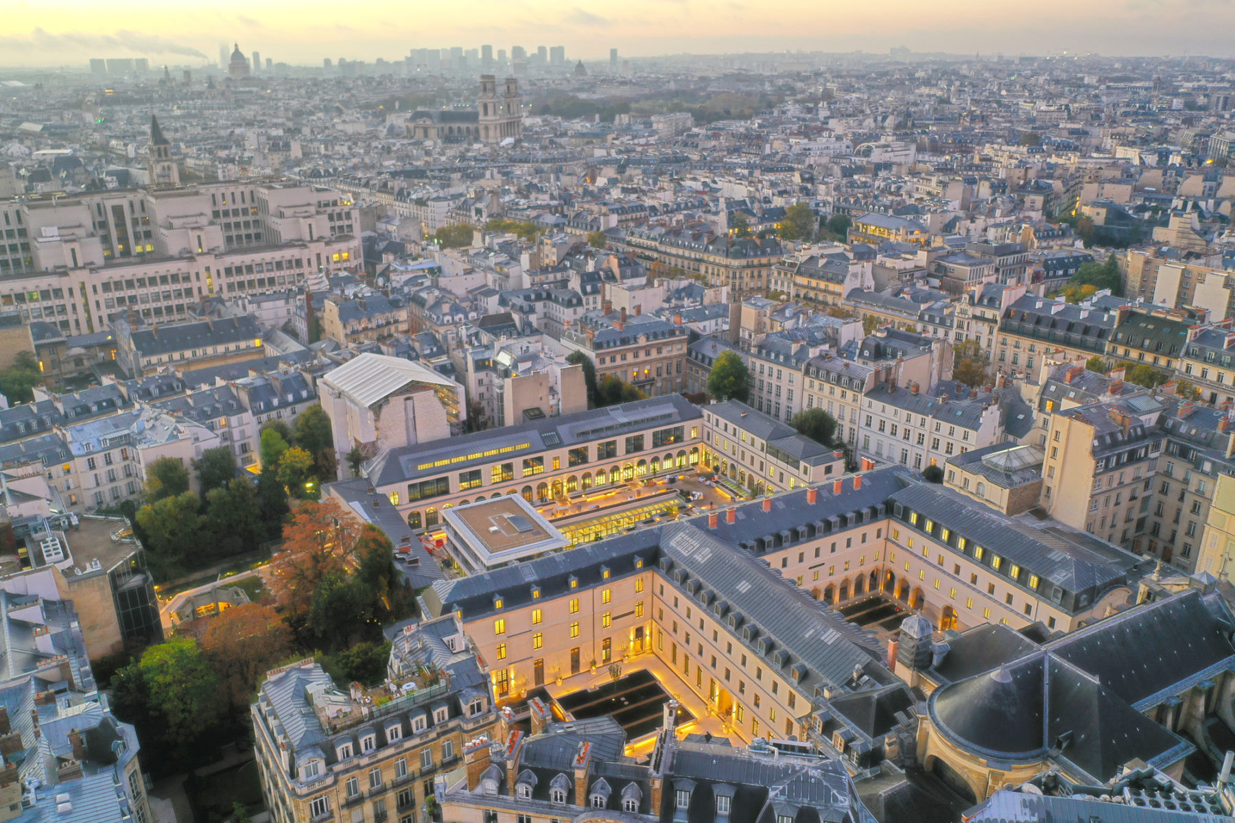 aerial photo over site at dusk