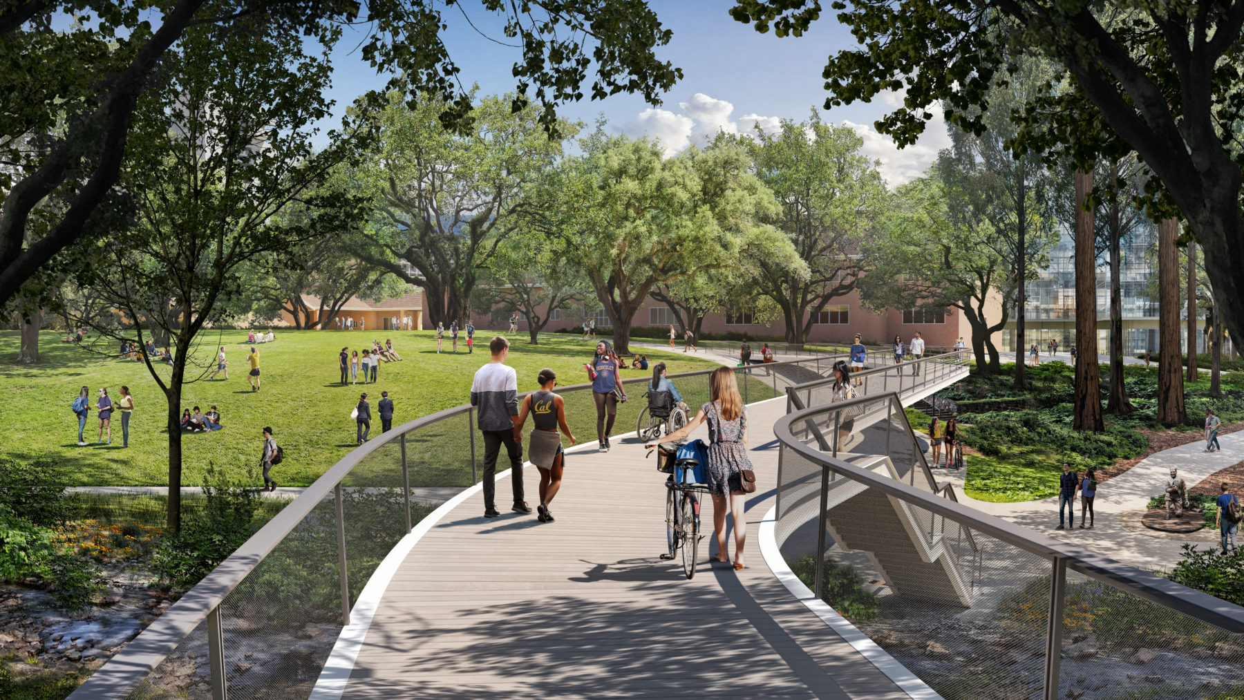 Rendering of people moving across a new, accessible bridge