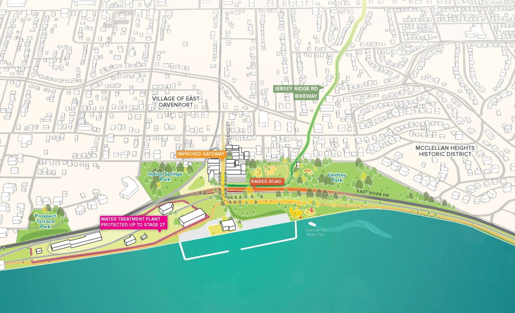 aerial drawing of lindsay park between east davenport and mccellan heights historic district