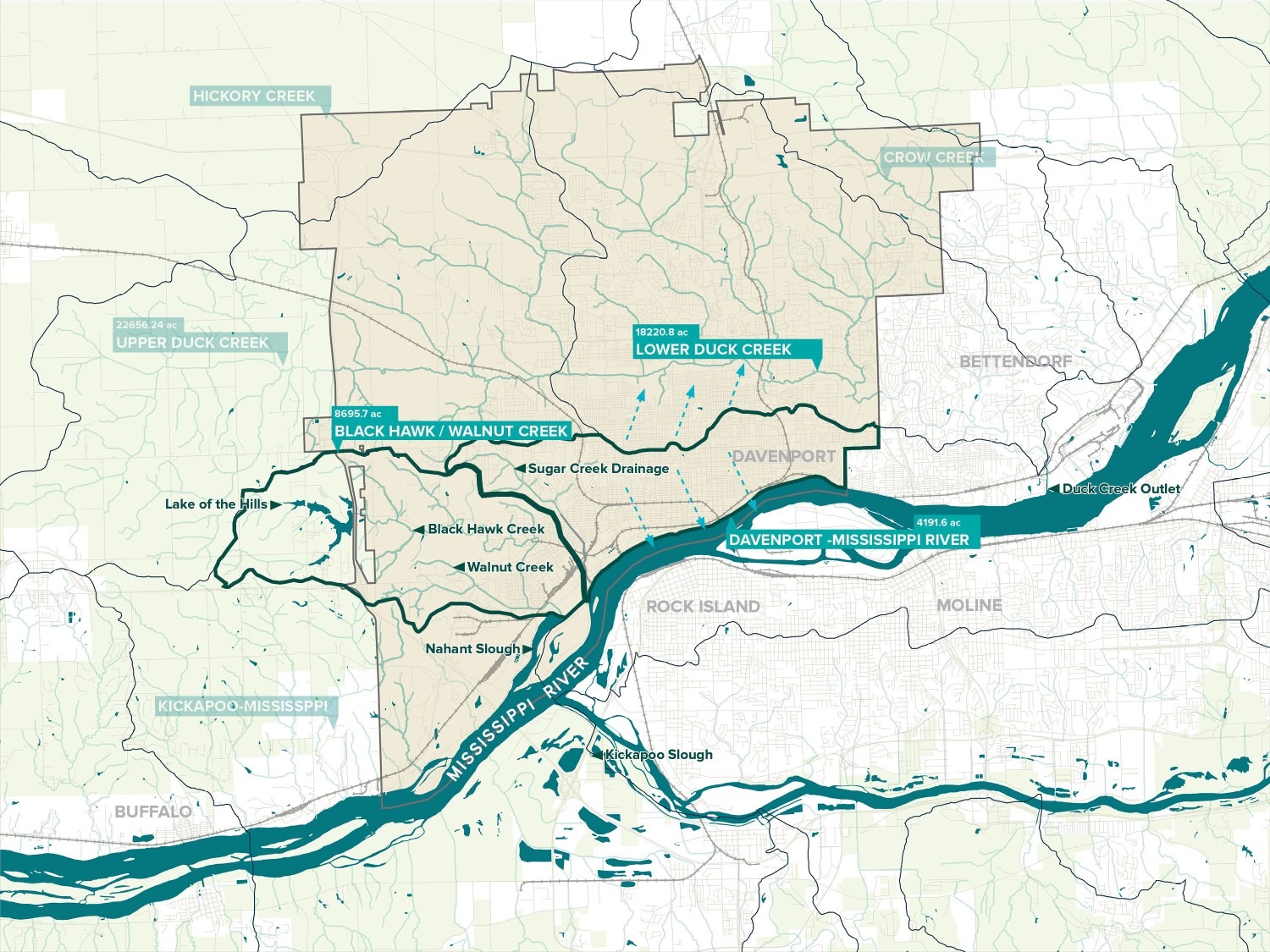 map of region highlighting major areas