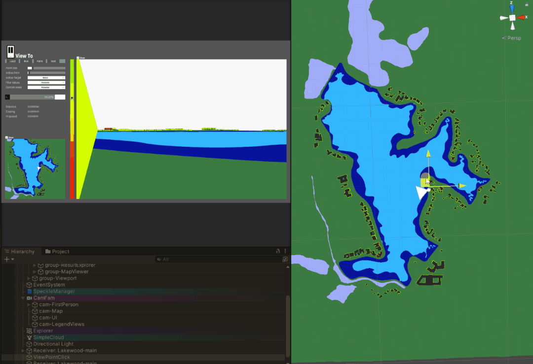 gif of viewshed tool showing different conditions around the lake
