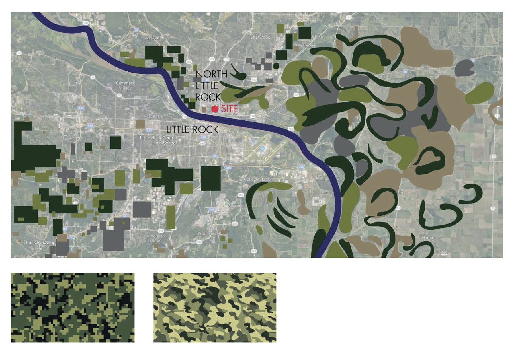 plan diagram of the region highlighting different kinds of development patterns