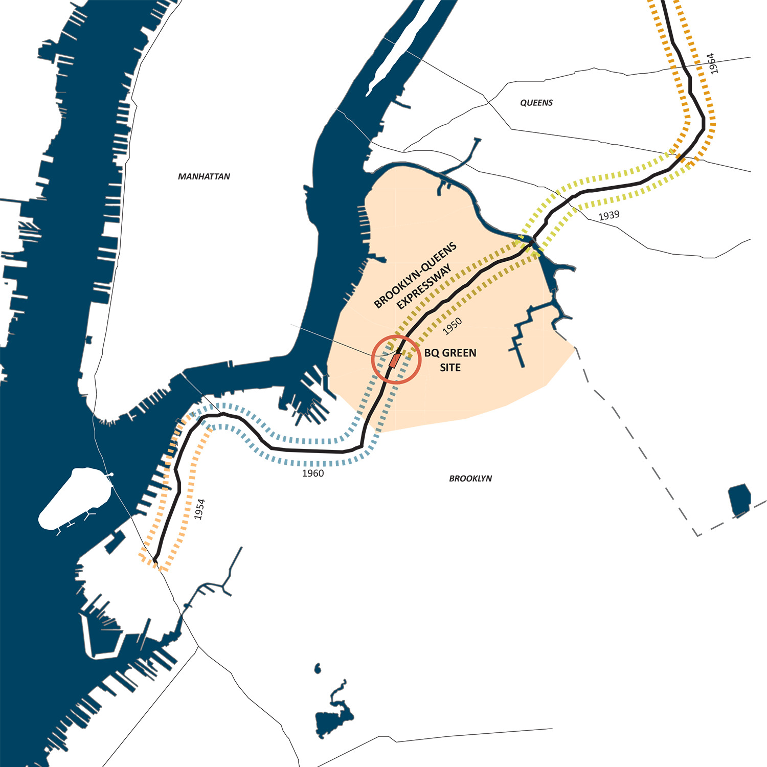 map of region highlighting BQE