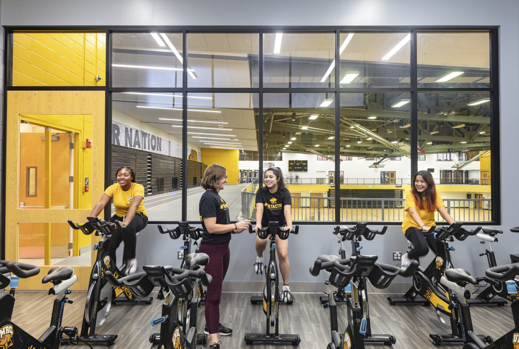 photo of spinning area overlooking renovated gym