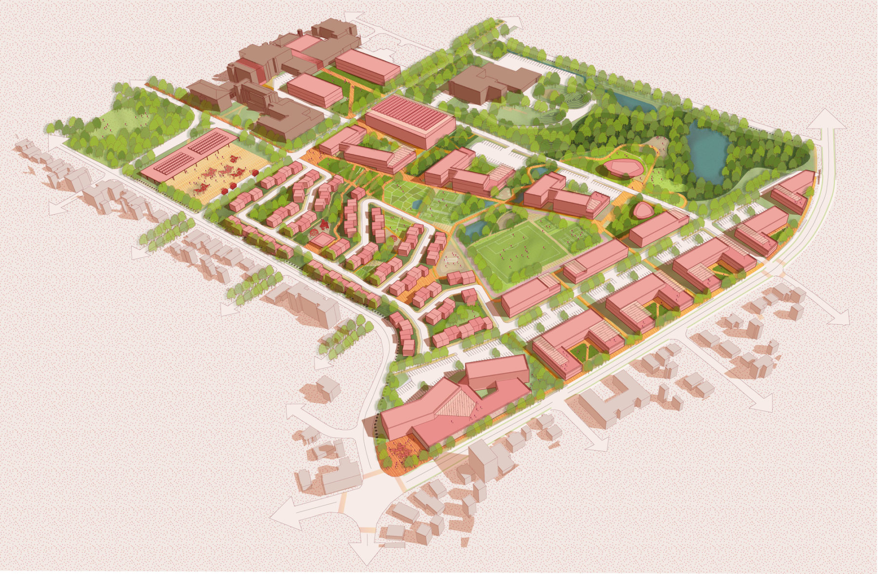 aerial rendering of a map of the campus
