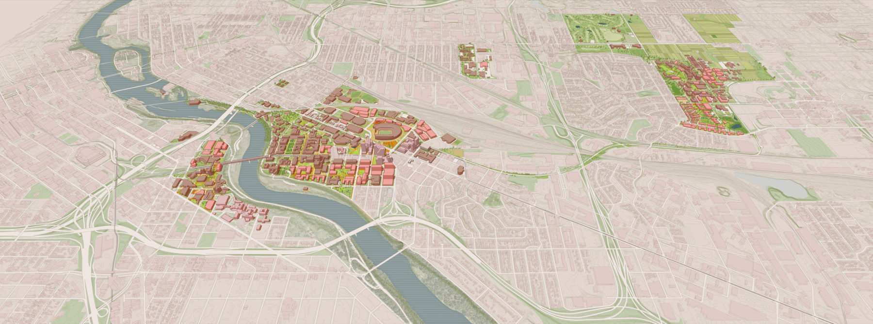 rendering of an aerial view of the University of Minnesota Campus