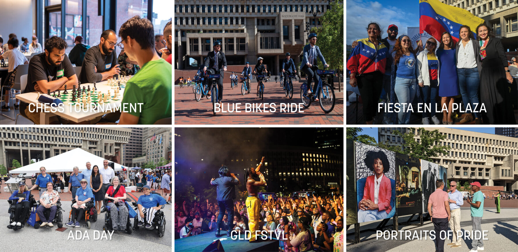 Photo collage of various programming and events at the new plaza venues