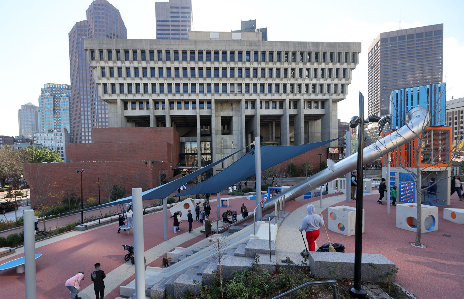 A view of the new play space in front of city hall