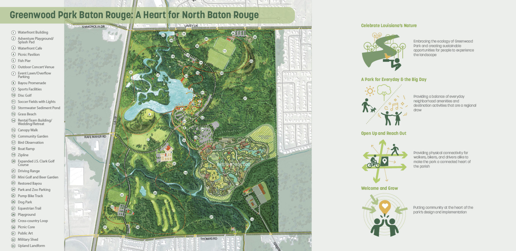 illustrative site plan drawing with four guiding principles for the master plan diagram on the right of the image. image title reads 