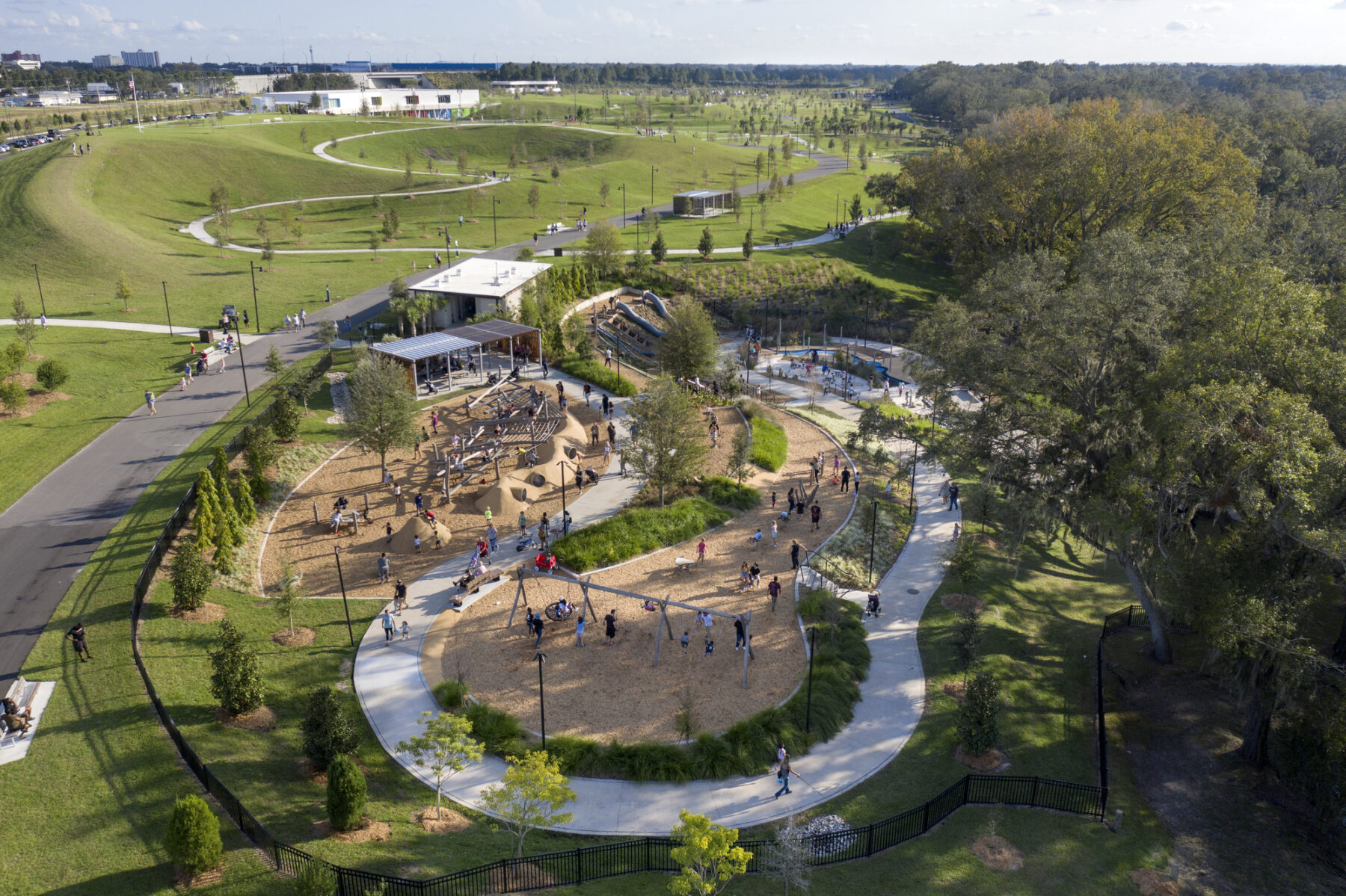 Aerial view of park playground