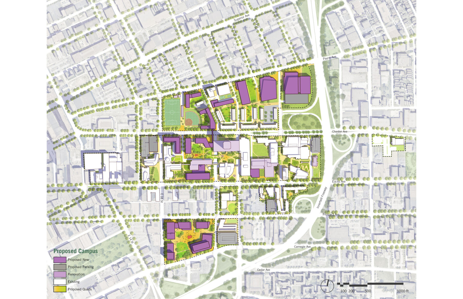 illustrative site plan of Cleveland State University Campus Master Plan