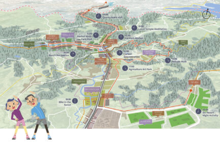 Diagram and renderings of large-scale park master plan in China