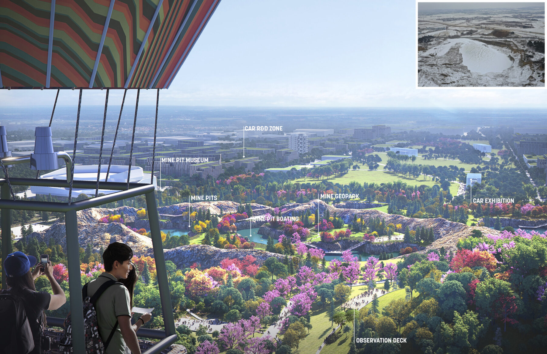 Diagram and renderings of large-scale park master plan in China