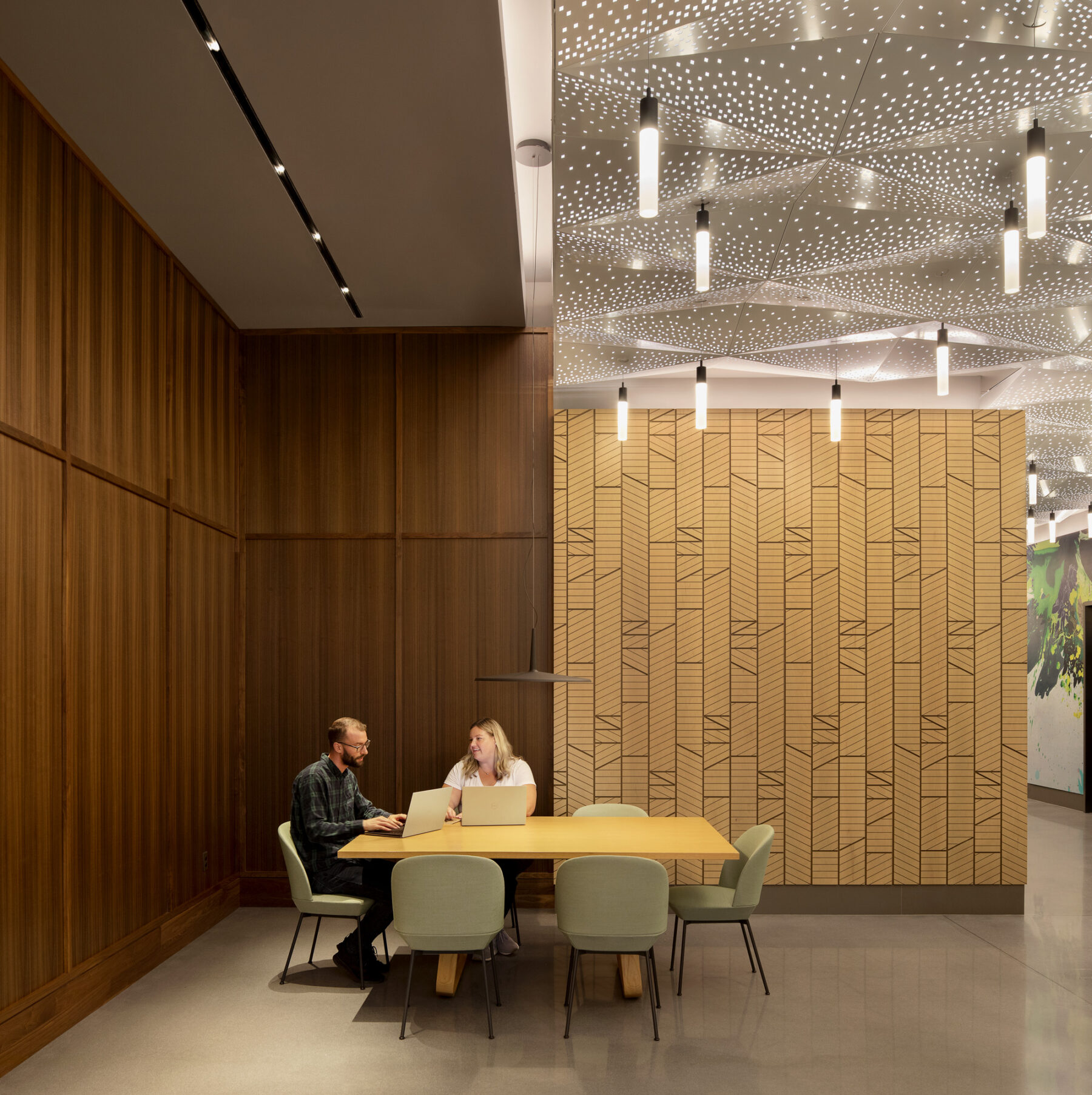 photograph of lobby space detailing custom panelling and wood work