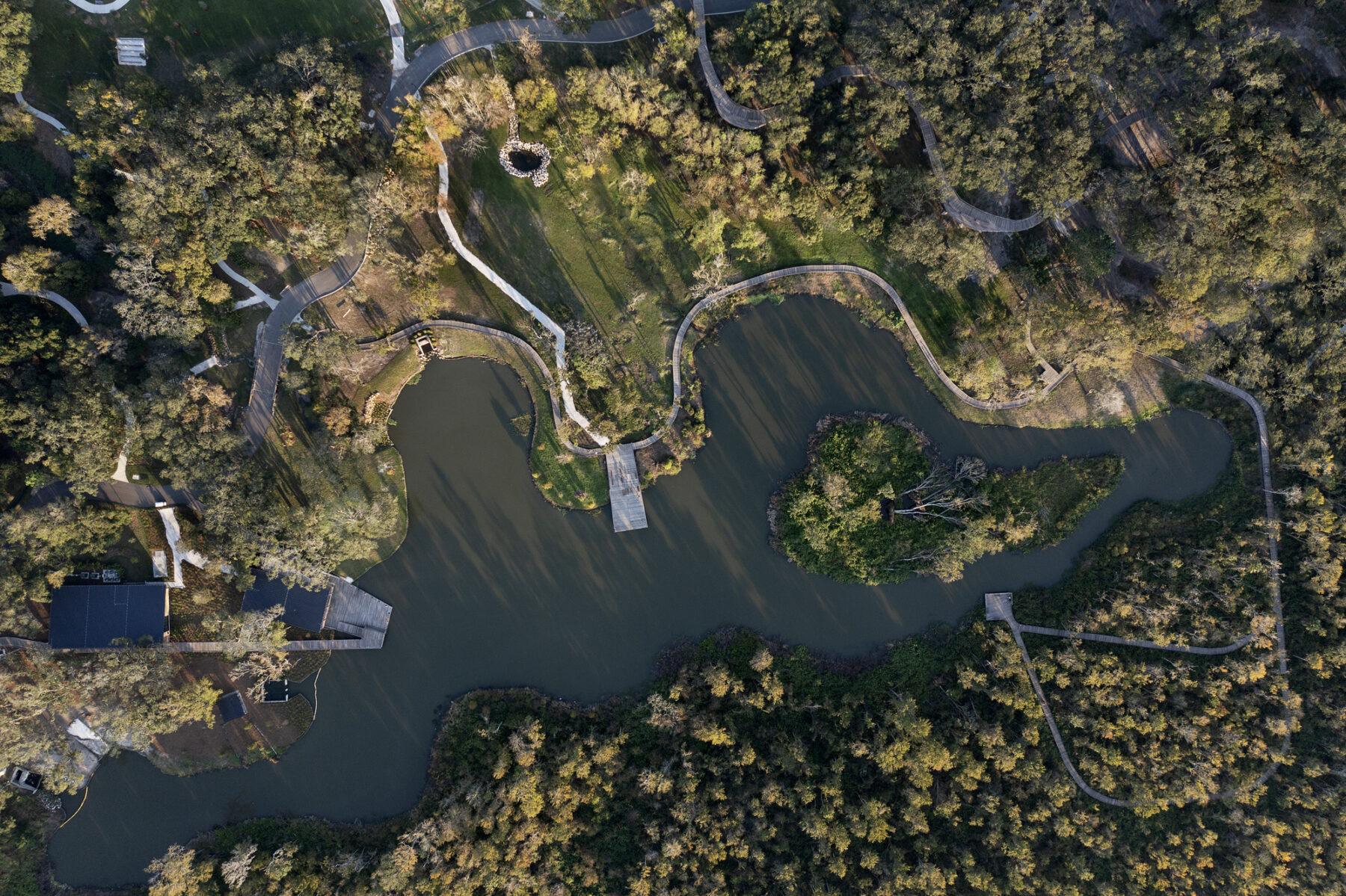 aerial photograph of lagoon and nature center