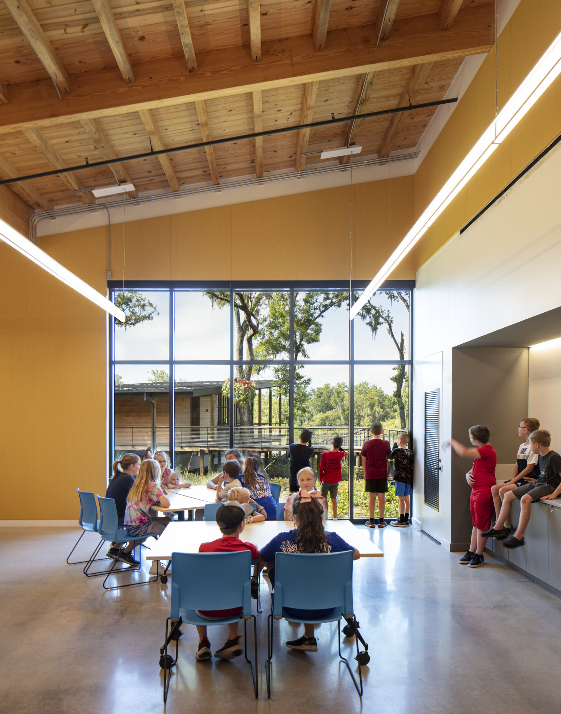 photograph of classroom interior featuring large picture window