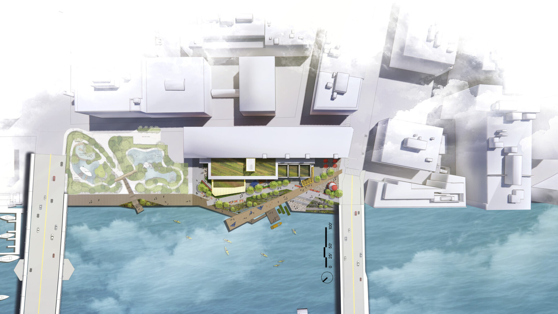 aerial rendering of waterfront master plan