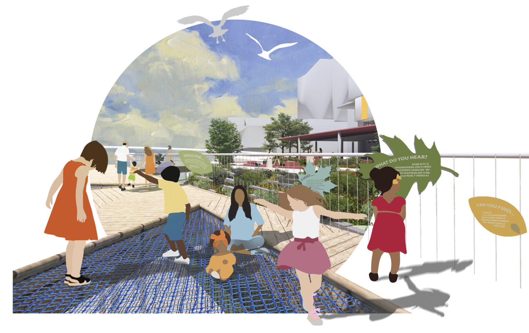 rendering of children's wharf and water hammocks