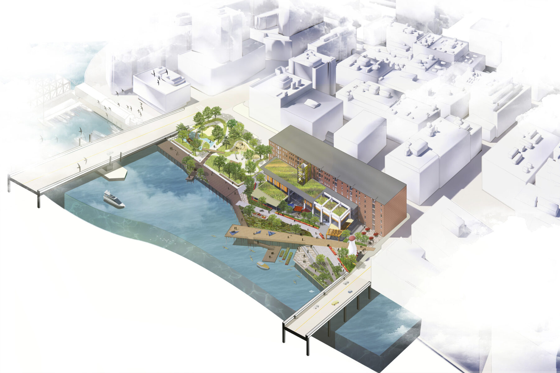 aerial rendering of waterfront master plan