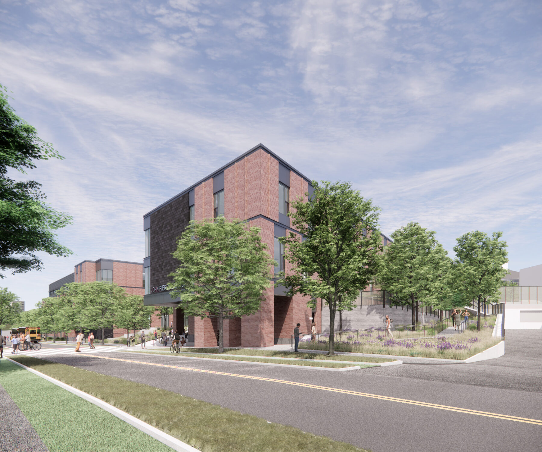 Rendering of exterior view of the John Pierce School from across the street