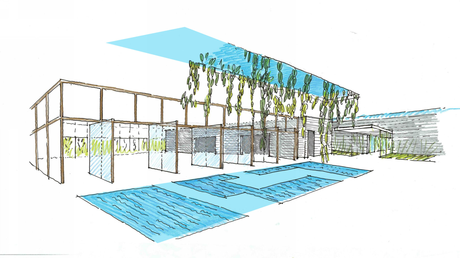 Early concept sketches of the Event Center courtyard