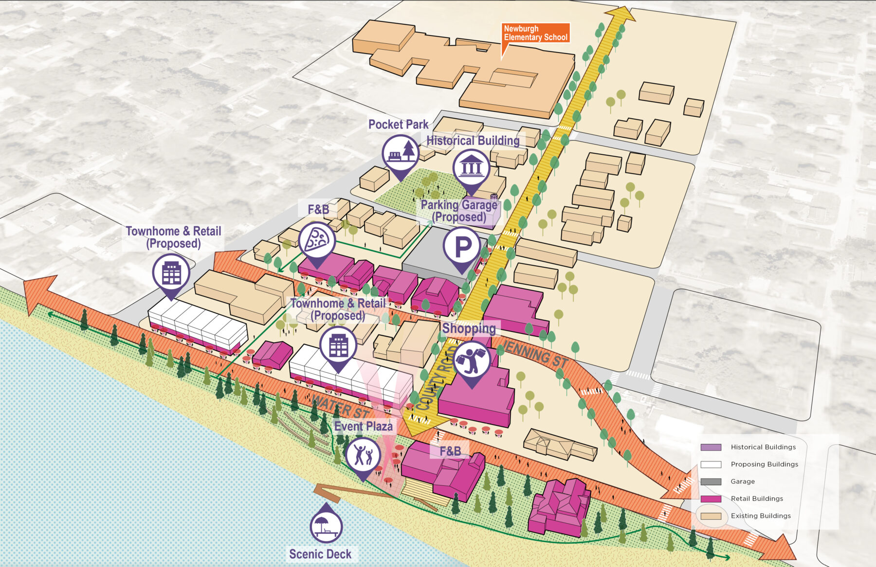 Axonometric view of the plan for downtown Mount Vernon