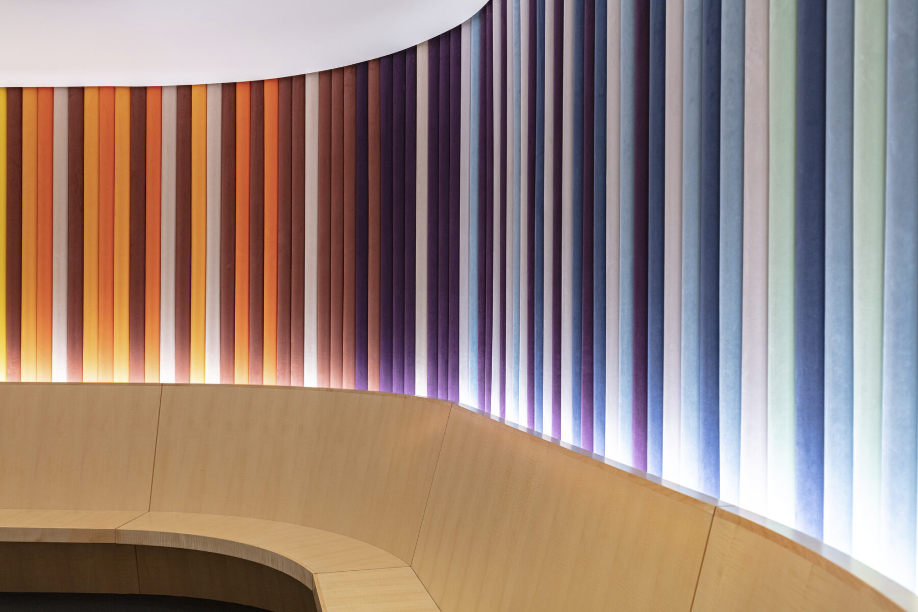 closeup photograph of colorful slatwell in building lobby